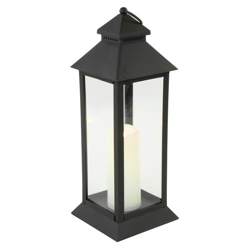 Northlight 15" LED Battery Operated Black Lantern with Flameless Candle